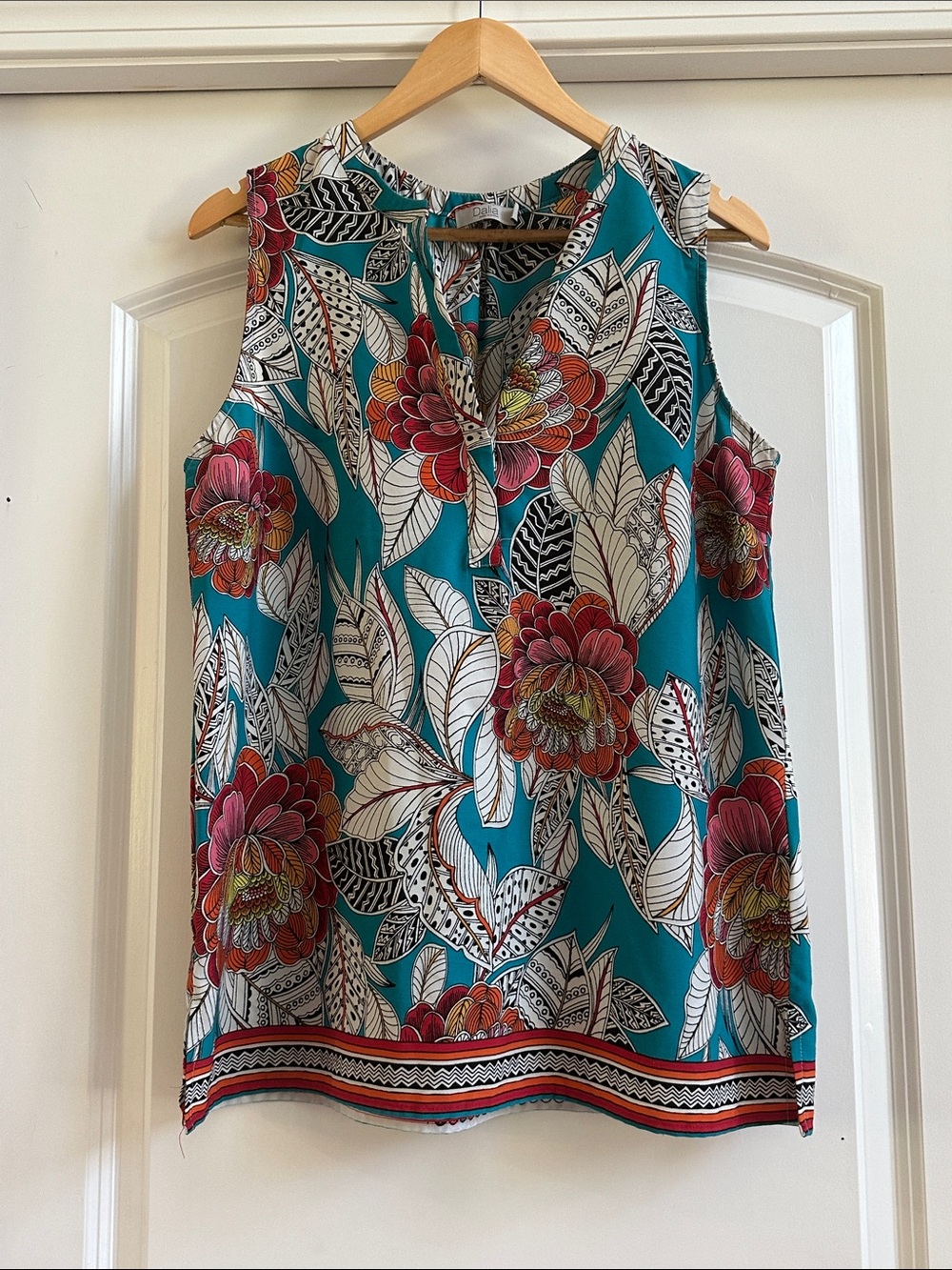 Dalia Teal Floral Sleeveless Camisole with Red Accents